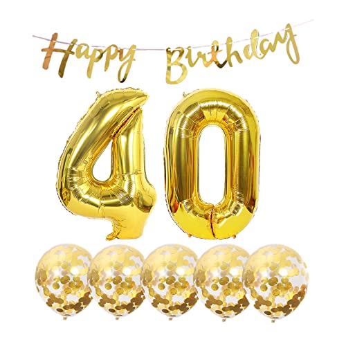 2 Luftballons Zahl 40 Gold+5 Konfetti Luftballons+gold banner Folienballon 40.Geburtstags deko Männer frauen 40 Jahr Geburtstags deko Zahlenballon 40 Luftballons 40 Geburtstags Mann frau von Chaungfu