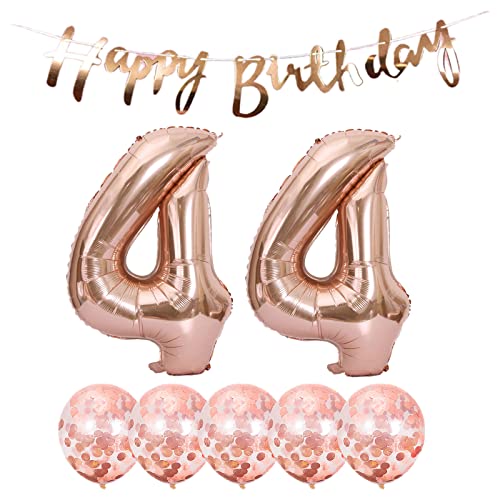 2 Luftballons Zahl 44 Rosegold +5 Konfetti Luftballons+Rosegold banner Folienballon 44.Geburtstags deko Männer frauen 44 Jahr Geburtstags deko Zahlenballon 44 Luftballons 44 Geburtstags Mann frau von Chaungfu