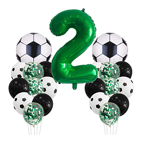 Fußball Geburtstagsdeko 2 Jahr Kindergeburtstag Deko Jungen Großes Fußball Luftballon Geburtstag Dekorationen Zahl 2 Ballon, Fussball FolienBallon, Grüner Konfetti Ballon für Fußball Themenfeier von Chaungfu