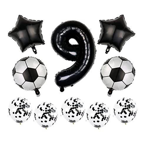 Fußball Luftballons Set 9. Geburtstagsdeko 32'' Luftballons Zahl 9 Folienballon Fussball FolienBallon, Stern Ballon, Konfetti Ballon für Fußball Themenfeier von Chaungfu