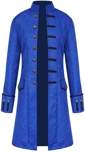 CheJooe Herren Mittelalter Steampunk Frack Kostüm Vintage Gothic Jacke Viktorianische Uniform Lange Smoking Karneval Cosplay Halloween Vampir Party Piraten Mantel, blau, S von CheJooe