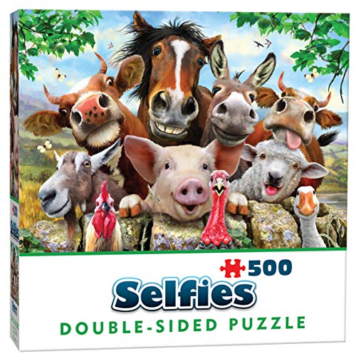 Cheatwell Games 658 28453 Double-Sided 500 Piece Jigsaw Puzzle Farm EA Selfie, red von Cheatwell Games