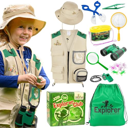 Cheerful Children Toys Entdecker Set – Insektenfänger-Kinderkostüm mit Entdeckerhut & Weste – für Jungen & Mädchen 3–7 Jahre, Outdoor-Garten-Safari, Natur, Zoo-Keeper, STEM-Bildungsspielzeug von Cheerful Children Toys