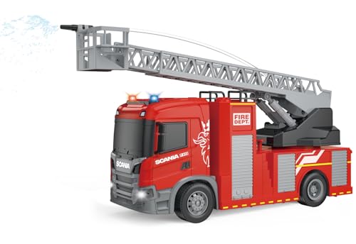 Cheerful Toys Feuerwehrauto Spielzeug - Scania 30,8cm Feuerwehr Auto Spielzeug mit Drehleiter, Wasserpumpe, Licht und Sound, Rettungswagen Löschfahrzeug für Jungen 3 4 5 6 Jahre von Cheerful Toys