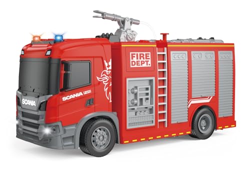 Cheerful Toys Feuerwehrauto Spielzeug - Scania 27,8cm Feuerwehr Auto Spielzeug mit Wasserpumpe, Licht und Sound, Rettungswagen Löschfahrzeug für Jungen 3 4 5 6 Jahre von Cheerful Toys