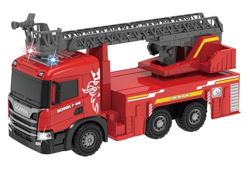 Cheerful Toys Großes 52cm Feuerwehrauto Scania Spielzeug-LKW mit einziehbarer Leiter, Lichtern und Sirenen, Feuerwehr Auto Spielzeug Geschenke für 3 4 5 6 7 8 Jahre von Cheerful Toys