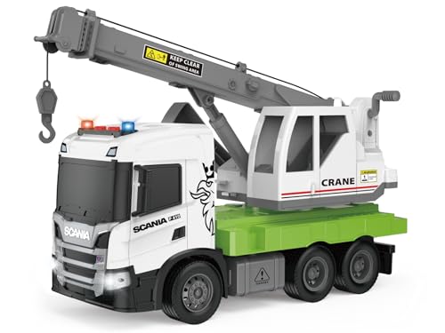 Cheerful Toys Kranwagen Spielzeug Kinder - Scania 29,3cm Kran Spielzeug mit Licht und Sound, LKW Baustellen-Auto mit Ausfahrbarem Kran für Jungen 3 4 5 6 Jahre von Cheerful Toys