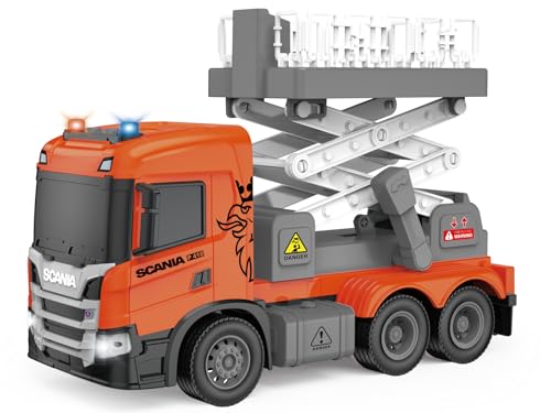 Cheerful Toys LKW Spielzeug Kinder - Scania 25.3cm Scherenhubwagen-Spielzeug mit Licht und Sound, Baustellen-Auto für Jungen 3 4 5 6 Jahre von Cheerful Toys