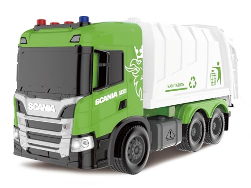 Cheerful Toys Müllauto Spielzeug Kinder - Scania 28cm Müllwagen Spielzeug mit Sound und Licht, Müllabfuhr Auto Recycling-Fahrzeug für Jungen 3 4 5 6 Jahre von Cheerful Toys