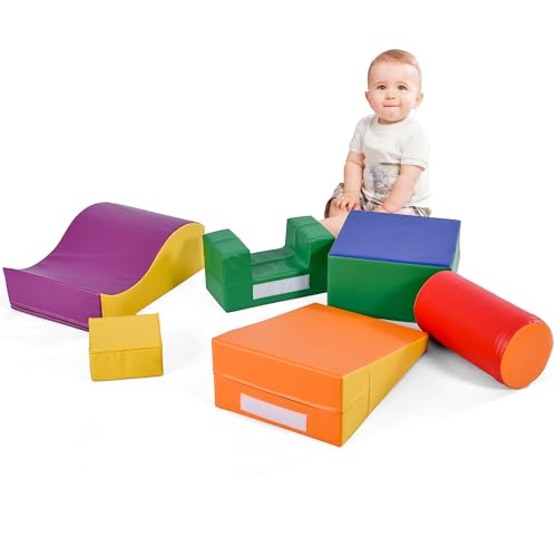 ChefyUper Schaumstoff-Bauklötze für Babys und Kleinkinder 6-in-1 Modulare Spielklötze mit Rutsche und Krabbeltunnel, Riesige Bunte weiche Schaumstoff-Bauklötze zum Toben und Klettern (P5033AAA) von ChefyUper