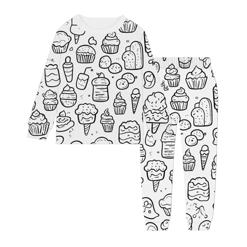 Chejarity DIY Mal-Pyjama für Kinder – Handbemalte Schlafanzüge zum Ausmalen, Cartoon-Druck, Freizeitanzug mit Langarm und Hose, Weißes Homewear-Set von Chejarity