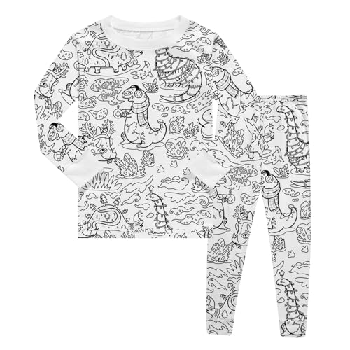 Chejarity DIY Mal-Pyjama für Kinder – Handbemalte Schlafanzüge zum Ausmalen, Cartoon-Druck, Freizeitanzug mit Langarm und Hose, Weißes Homewear-Set von Chejarity