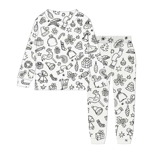 Chejarity DIY Mal-Pyjama für Kinder – Handbemalte Schlafanzüge zum Ausmalen, Cartoon-Druck, Freizeitanzug mit Langarm und Hose, Weißes Homewear-Set von Chejarity