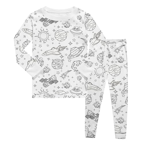 Chejarity DIY Mal-Pyjama für Kinder – Handbemalte Schlafanzüge zum Ausmalen, Cartoon-Druck, Freizeitanzug mit Langarm und Hose, Weißes Homewear-Set von Chejarity