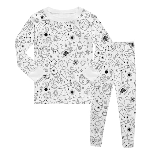 Chejarity DIY Mal-Pyjama für Kinder – Handbemalte Schlafanzüge zum Ausmalen, Cartoon-Druck, Freizeitanzug mit Langarm und Hose, Weißes Homewear-Set von Chejarity