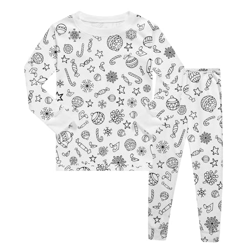 Chejarity DIY Mal-Pyjama für Kinder – Handbemalte Schlafanzüge zum Ausmalen, Cartoon-Druck, Freizeitanzug mit Langarm und Hose, Weißes Homewear-Set von Chejarity