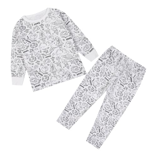 Chejarity DIY Mal-Pyjama für Kinder – Handbemalte Schlafanzüge zum Ausmalen, Cartoon-Druck, Freizeitanzug mit Langarm und Hose, Weißes Homewear-Set von Chejarity