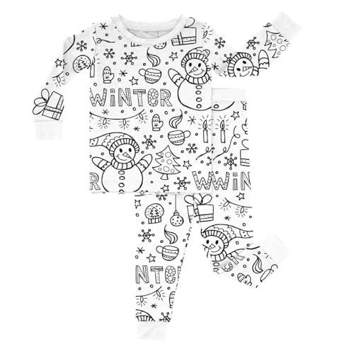 Chejarity DIY Mal-Pyjama für Kinder – Handbemalte Schlafanzüge zum Ausmalen, Cartoon-Druck, Freizeitanzug mit Langarm und Hose, Weißes Homewear-Set von Chejarity