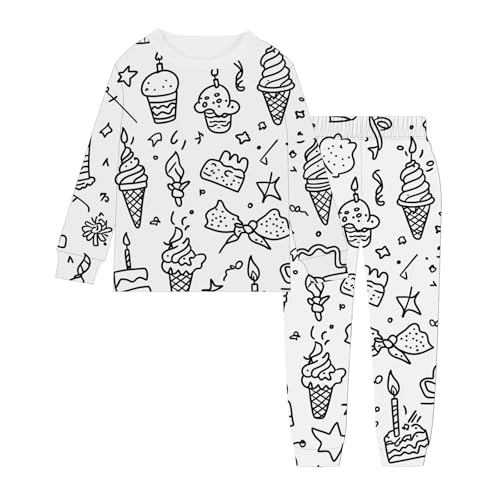 Chejarity DIY Mal-Pyjama für Kinder – Handbemalte Schlafanzüge zum Ausmalen, Cartoon-Druck, Freizeitanzug mit Langarm und Hose, Weißes Homewear-Set von Chejarity