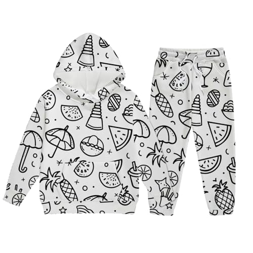 Chejarity DIY Mal-Pyjama für Kinder – Handbemalte Schlafanzüge zum Ausmalen, Cartoon-Druck, Freizeitanzug mit Langarm und Hose, Weißes Homewear-Set von Chejarity