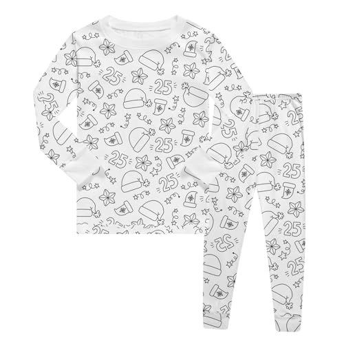 Chejarity DIY Mal-Pyjama für Kinder – Handbemalte Schlafanzüge zum Ausmalen, Cartoon-Druck, Freizeitanzug mit Langarm und Hose, Weißes Homewear-Set von Chejarity