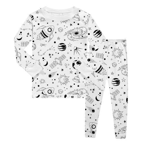 Chejarity DIY Mal-Pyjama für Kinder – Handbemalte Schlafanzüge zum Ausmalen, Cartoon-Druck, Freizeitanzug mit Langarm und Hose, Weißes Homewear-Set von Chejarity