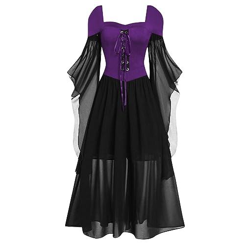 Chejarity Mittelalter Kleid Damen Maxikleid Halloween Karneval Kostüm Gothic Kleider Mittelalterliches Renaissance Viktorianisches Lang Cosplay Outfit von Chejarity