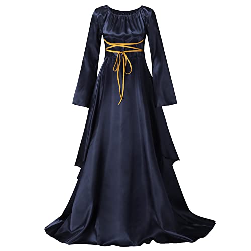 Chejarity Mittelalter Kleid Damen Maxikleid Halloween Karneval Kostüm Halloween Karneval Kostüm Mittelalterliches Retro Viktorianische Langarm Costume Cosplay von Chejarity