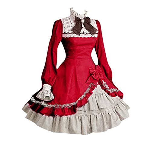 Chejarity Mittelalter Kleidung Damen Maxikleid Halloween Karneval Kostüm Festival Outfit Mittelalterkleid Renaissance Viktorianische Langarm Costume Cosplay von Chejarity