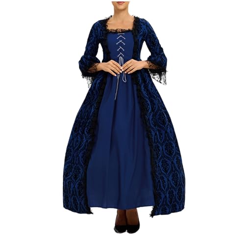 Chejarity Mittelalter Kleidung Damen Maxikleid Halloween Karneval Kostüm Festival Outfit Mittelalterliches Renaissance Viktorianische Langarm Cosplay Outfit von Chejarity