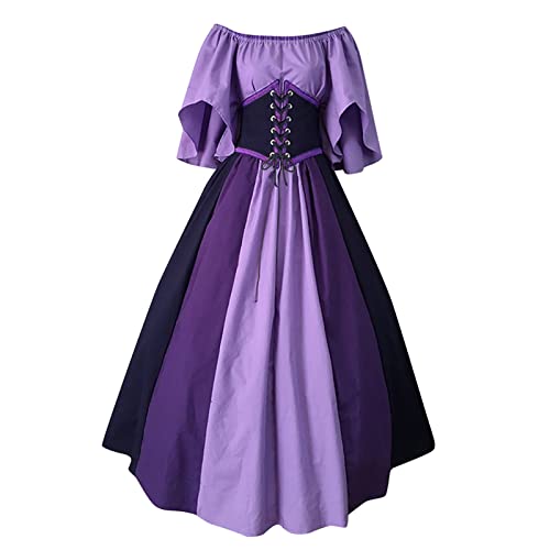 Chejarity Mittelalter Kleidung Damen Maxikleid Halloween Karneval Kostüm Gothic Kleider Mittelalterliches Retro Viktorianisches Langarm Costume Cosplay von Chejarity