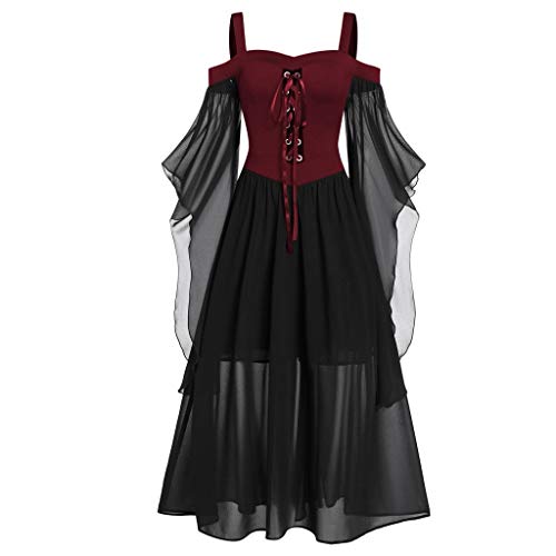 Chejarity Mittelalter Kleidung Damen Maxikleid Halloween Karneval Kostüm Halloween Karneval Kostüm Mittelalterliches Retro Viktorianische Langarm Costume Cosplay von Chejarity