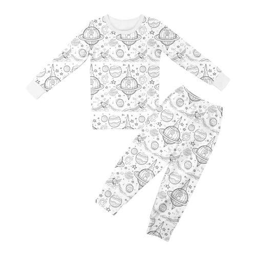 Chejarity Pyjama für Kinder zum Ausmalen – DIY Handbemaltes Homewear-Set, Cartoon-Druck, Langarm-Schlafanzug mit Hose, Weißes Freizeit-Pyjama-Set von Chejarity