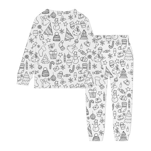 Chejarity Pyjama für Kinder zum Ausmalen – DIY Handbemaltes Homewear-Set, Cartoon-Druck, Langarm-Schlafanzug mit Hose, Weißes Freizeit-Pyjama-Set von Chejarity