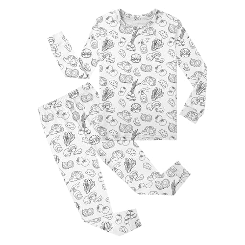 Chejarity Pyjama für Kinder zum Ausmalen – DIY Handbemaltes Homewear-Set, Cartoon-Druck, Langarm-Schlafanzug mit Hose, Weißes Freizeit-Pyjama-Set von Chejarity