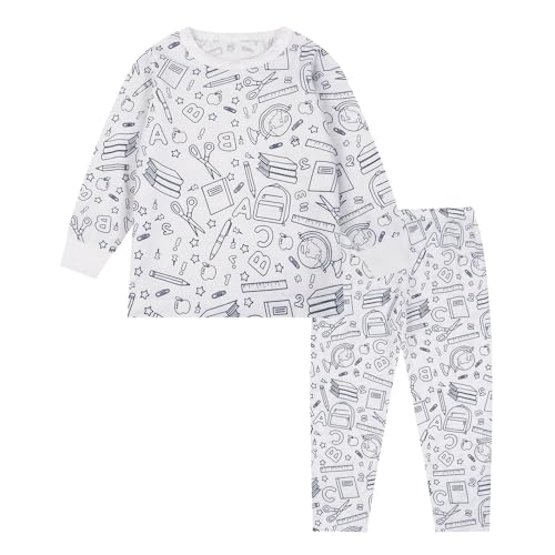 Chejarity Pyjama für Kinder zum Ausmalen – DIY Handbemaltes Homewear-Set, Cartoon-Druck, Langarm-Schlafanzug mit Hose, Weißes Freizeit-Pyjama-Set von Chejarity