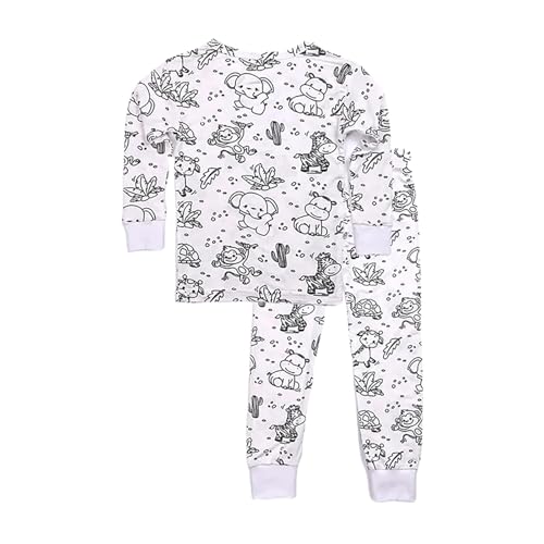 Chejarity Pyjama für Kinder zum Ausmalen – DIY Handbemaltes Homewear-Set, Cartoon-Druck, Langarm-Schlafanzug mit Hose, Weißes Freizeit-Pyjama-Set von Chejarity