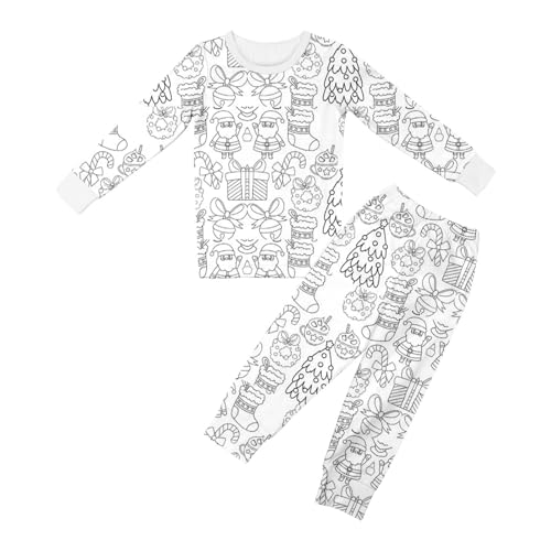 Chejarity Pyjama für Kinder zum Ausmalen – DIY Handbemaltes Homewear-Set, Cartoon-Druck, Langarm-Schlafanzug mit Hose, Weißes Freizeit-Pyjama-Set von Chejarity