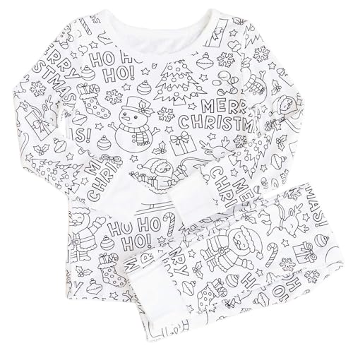 Chejarity Pyjama für Kinder zum Ausmalen – DIY Handbemaltes Homewear-Set, Cartoon-Druck, Langarm-Schlafanzug mit Hose, Weißes Freizeit-Pyjama-Set von Chejarity