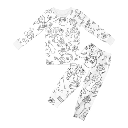 Chejarity Pyjama für Kinder zum Ausmalen – DIY Handbemaltes Homewear-Set, Cartoon-Druck, Langarm-Schlafanzug mit Hose, Weißes Freizeit-Pyjama-Set von Chejarity