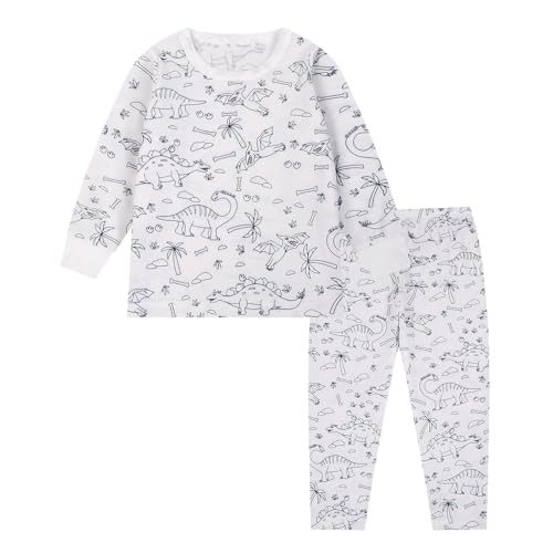 Chejarity Pyjama für Kinder zum Ausmalen – DIY Handbemaltes Homewear-Set, Cartoon-Druck, Langarm-Schlafanzug mit Hose, Weißes Freizeit-Pyjama-Set von Chejarity