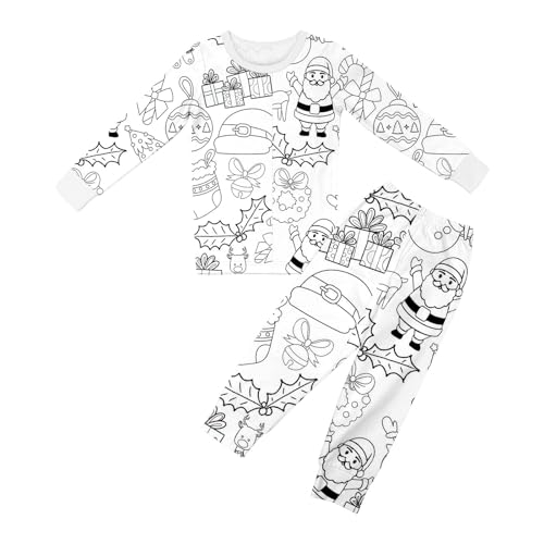 Chejarity Pyjama für Kinder zum Ausmalen – DIY Handbemaltes Homewear-Set, Cartoon-Druck, Langarm-Schlafanzug mit Hose, Weißes Freizeit-Pyjama-Set von Chejarity