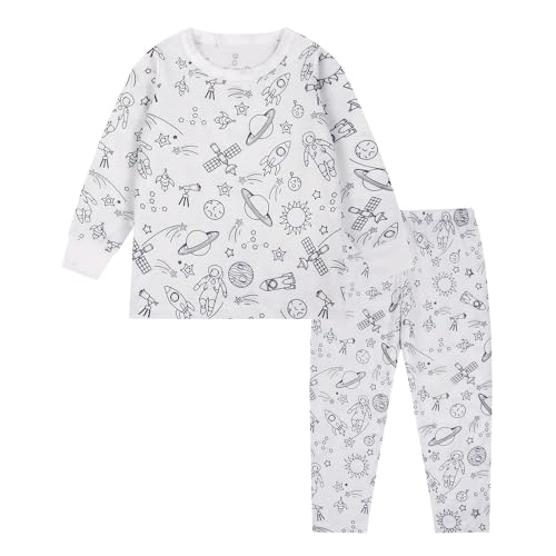 Chejarity Pyjama für Kinder zum Ausmalen – DIY Handbemaltes Homewear-Set, Cartoon-Druck, Langarm-Schlafanzug mit Hose, Weißes Freizeit-Pyjama-Set von Chejarity