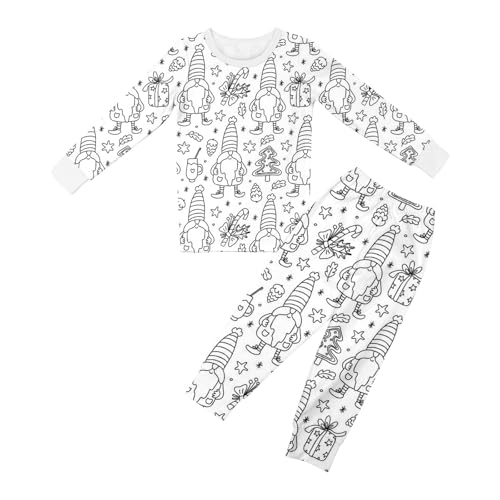 Chejarity Pyjama für Kinder zum Ausmalen – DIY Handbemaltes Homewear-Set, Cartoon-Druck, Langarm-Schlafanzug mit Hose, Weißes Freizeit-Pyjama-Set von Chejarity