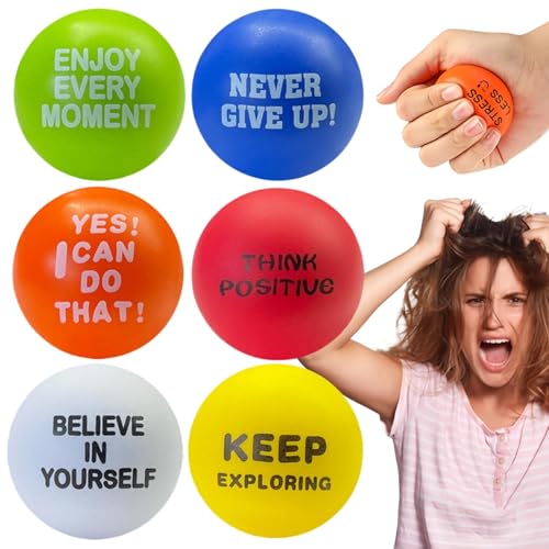 6-teiliges motivierendes Stressball-Set, motivierende Stressbälle, Stressabbau für Erwachsene, Stressbälle für Erwachsene, Angstzustände, Quetschball, lustiger Angstabbau, Gummi-Stressball von ChengJin