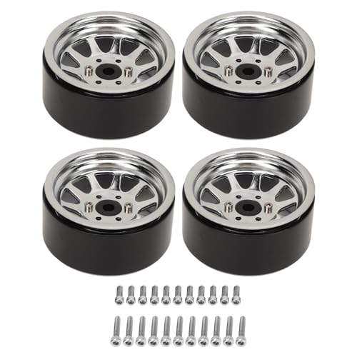 ChengyuWei 1,9 Zoll RC Felgensatz Radnabe, Beadlock Wheels Negativ Offset Felgen, Crawler Car, Zinklegierungsstahl, kompatibel mit Axial SCX10 II III Black Universal (Silber) von ChengyuWei