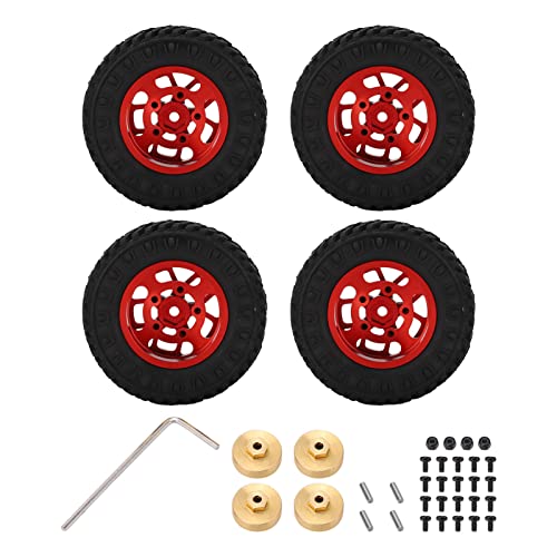 ChengyuWei 4 Stück 55 mm Gummi-RC-Autoreifen, Felgen, Felgen, Gummireifen-Set, Metallfelgen, Naben, Gummireifen für AXIAL SCX24 1/24 RC-Autoteile, Messing-Gegengewichtskupplung (Rot) von ChengyuWei