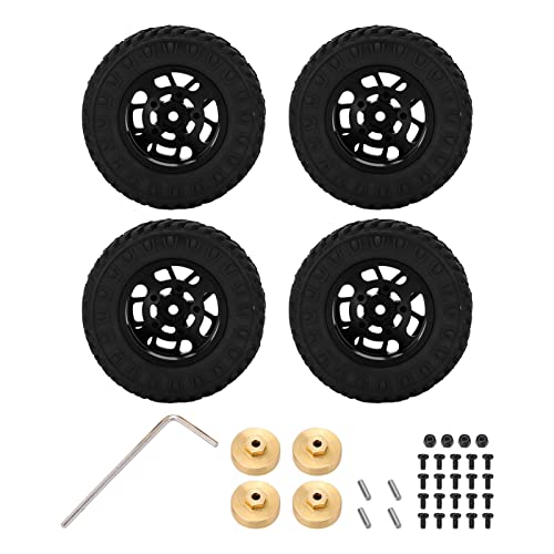 ChengyuWei 4 Stück 55 mm Gummi-RC-Autoreifen, Felgen, Felgen, Gummireifen-Set, Metallfelgen, Naben, Gummireifen für AXIAL SCX24 1/24 RC-Autoteile, Messing-Gegengewichtskupplung (Schwarz) von ChengyuWei