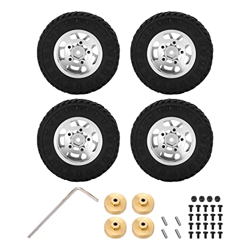 ChengyuWei 4 Stück 55 mm Gummi-RC-Autoreifen, Felgen, Felgen, Gummireifen-Set, Metallfelgen, Naben, Gummireifen für AXIAL SCX24 1/24 RC-Autoteile, Messing-Gegengewichtskupplung (Silber) von ChengyuWei