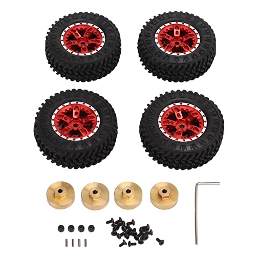 ChengyuWei 4 Stück 55 mm Gummireifen-Felgensätze vorne und hinten, RC-Gummireifen für Axial SCX24 1/24 RC-Auto mit 5-Speichen-Metallfelge (Rot) von ChengyuWei